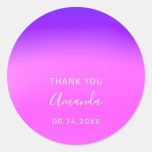 Danke Name Datum Sweet 16. Wedding Pink Lila Runder Aufkleber