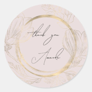 Danke Name Floral Puder Gold Hochzeit Braut-  Runder Aufkleber