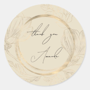 Danke Name Floral Senfgold Hochzeit Braut- Runder Aufkleber