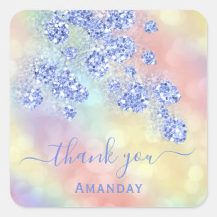 Danke Name  Holografisches Florales Glitter Dusty  Quadratischer Aufkleber