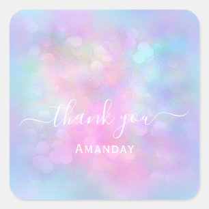 Danke Name Holograph Sweet 16. Blue Pink Unicorn Quadratischer Aufkleber