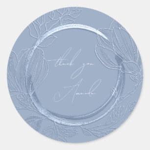 Danke Name Magnolie Floral Rauchblau Elegant Runder Aufkleber