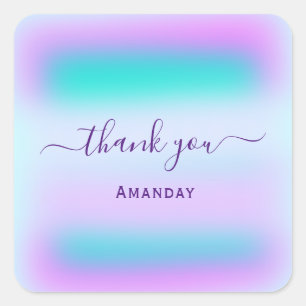 Danke Name Ocean Holographic Pink Ommbr Sweet16. Quadratischer Aufkleber