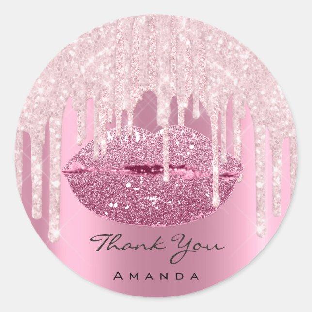 Danke Name Sweet16th Bridal Pink Kiss Glitzer Lips Runder Aufkleber (Vorderseite)