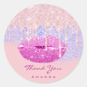 Danke Name Sweet16th Bridal Pink Rose Glitzer Lips Runder Aufkleber