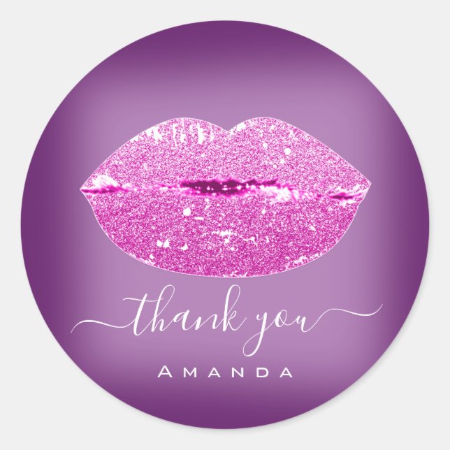 Danke Name Sweet16th Bridal Pink Violet Lips Runder Aufkleber (Vorderseite)
