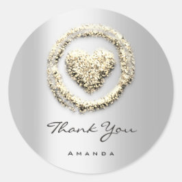 Danke Name Sweet 16. Rose Heart Gray Gold Runder Aufkleber