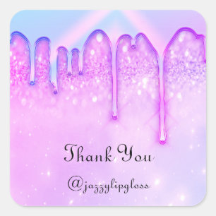 Danke Name Tropf Gefallen Pink Blau Glitter Quadratischer Aufkleber
