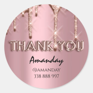 danke Name Tropfen Rose Instagra Pink Glitter Runder Aufkleber