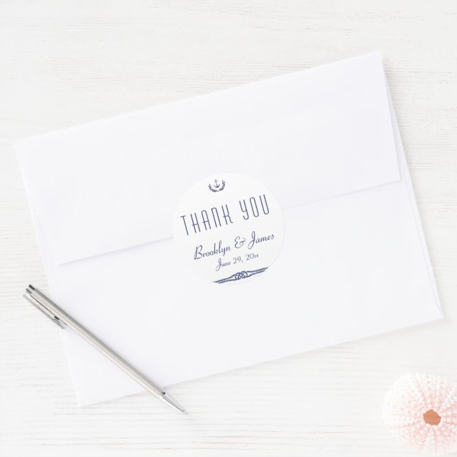 Danke Nautical Wedding Stickers Anchors Round (Umschlag)