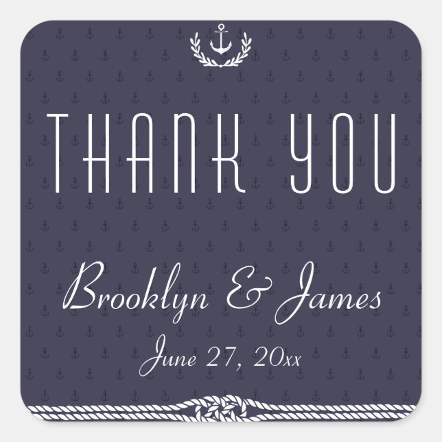 Danke Nautical Wedding Stickers Blue Anchors (Vorderseite)