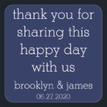 Danke Navy Blue Modern Wedding Stickers<br><div class="desc">Wir danken Ihnen marineblau modernen Hochzeitsaufklebern mit individualisierbarem Text</div>