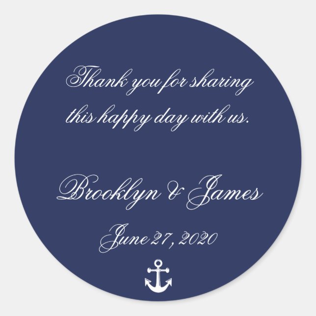 Danke Navy Blue Nautical Wedding Stickers (Vorderseite)