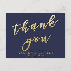 Danke   Navy & Faux Gold Schrift Postkarte