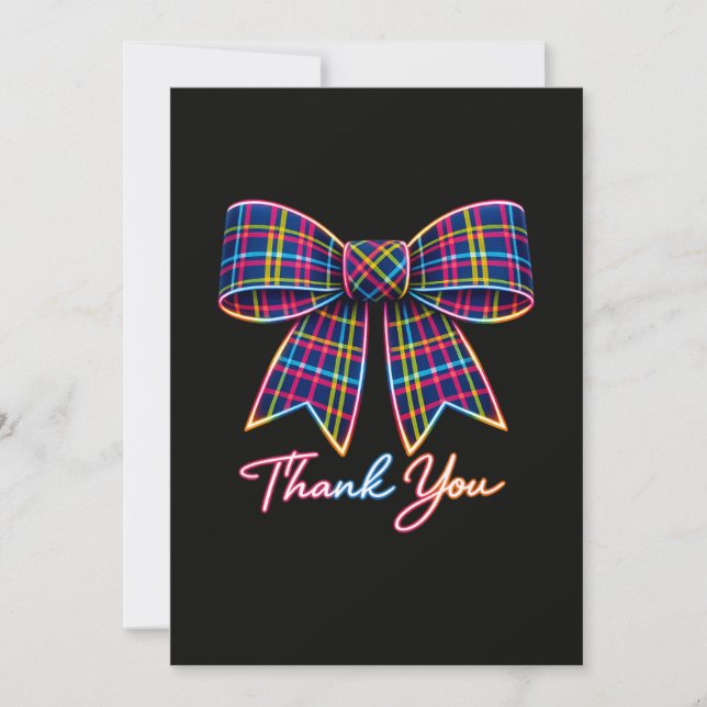 Danke Neon Tartan Bow Schottisches Helles Muster Einladung (Vorderseite)