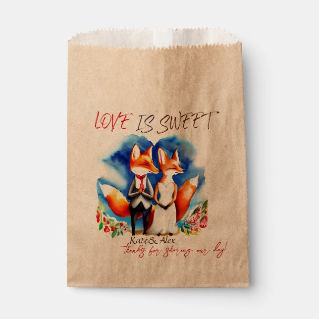 Danke, Niedlich Fox Couple, Liebe ist süße Hochzei Geschenktütchen (Vorderseite)