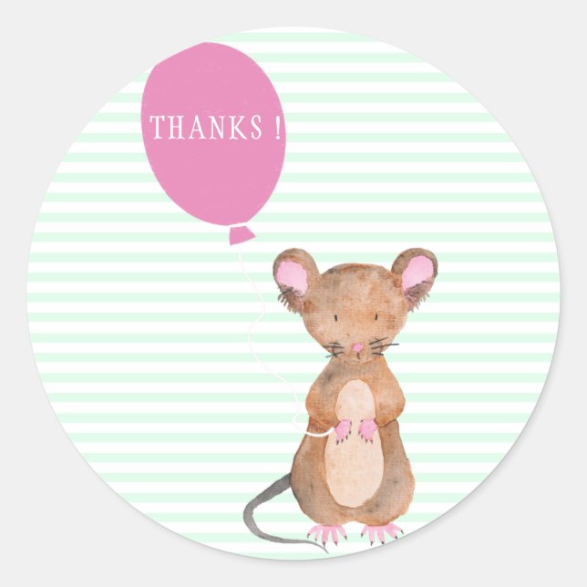 Danke| Niedlich Woodland Mouse Kinderdusche / Gebu Runder Aufkleber (Vorderseite)