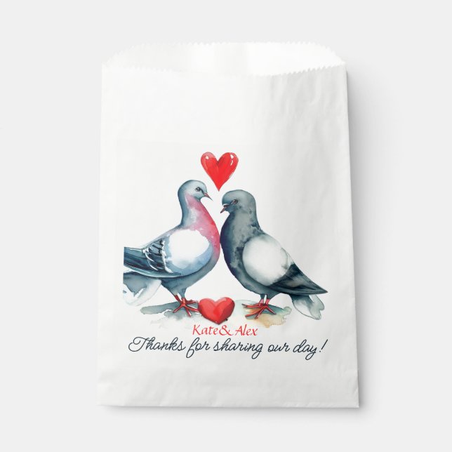 Danke, Niedliche Paartauben Hochzeit Geschenktütchen (Vorderseite)