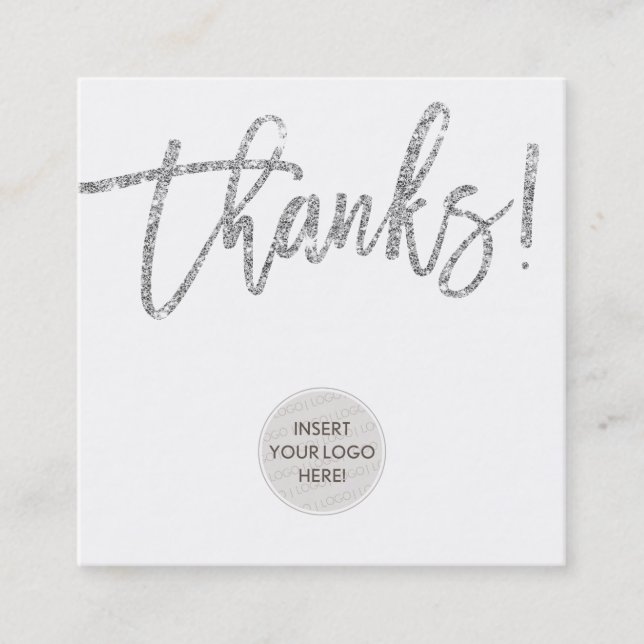 DANKE niedliches Logo Geschäft danke Silber Glitze Quadratische Visitenkarte (Vorderseite)