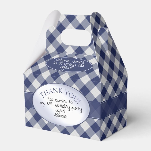 "Danke nochmal" Navy Blue Gingham Karos Pattern Geschenkschachtel (Vorderseite)