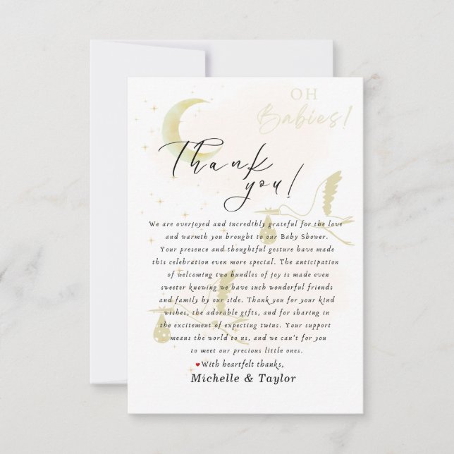 Danke Note Card Oh Babies! Neutral Twins Stork (Vorderseite)