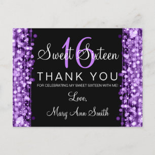 Danke Note Sweet 16 Party Glitzern Lila Postkarte