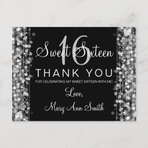 Danke Note Sweet 16 Party Glitzern Silver Postkarte