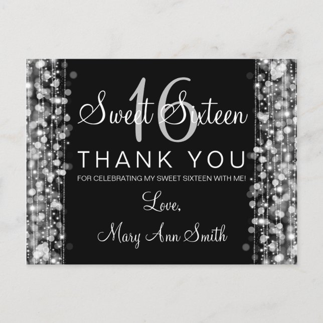 Danke Note Sweet 16 Party Glitzern Silver Postkarte (Vorderseite)