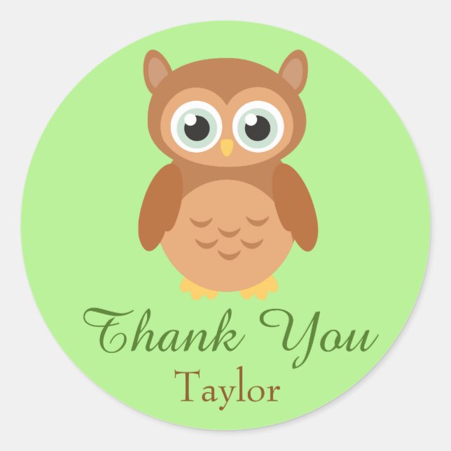 Danke Owl Runder Aufkleber (Vorderseite)