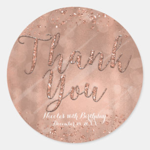 DANKE Party Pink Roségold Glamour Geschenk Runder Aufkleber