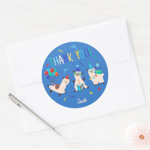 Danke Party-Tiere Llama Geburtstag Jungen Blau Runder Aufkleber