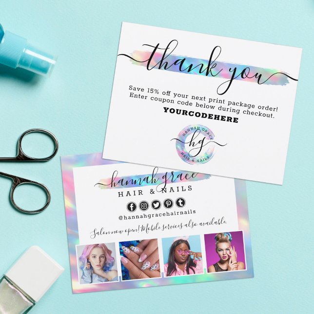 Danke Pastel Rainbow Hair Nail Marketing Foto Postkarte (Von Creator hochgeladen)