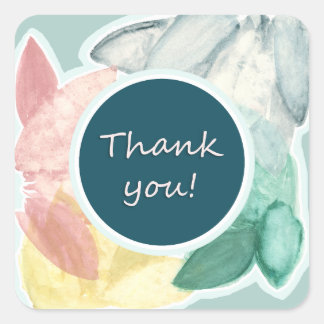 Danke, Pastel Tropical Blätter Quadratischer Aufkleber