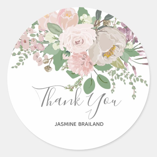 Danke Pastell floral Brauch Runder Aufkleber (Vorderseite)