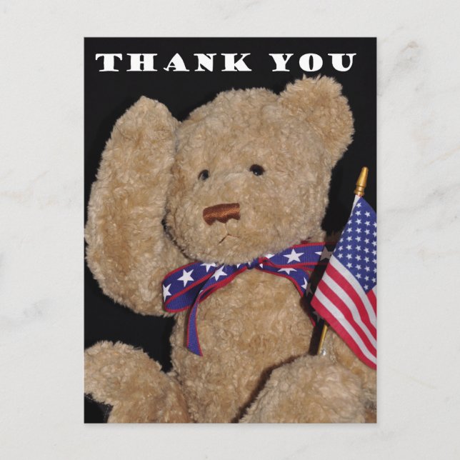 Danke Patriotic Teddy Bear Postkarte (Vorderseite)