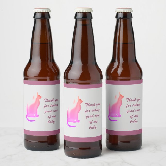 Danke Pet Caregiver Pink Cat Wertschätzung Bierflaschenetikett (Flaschen)