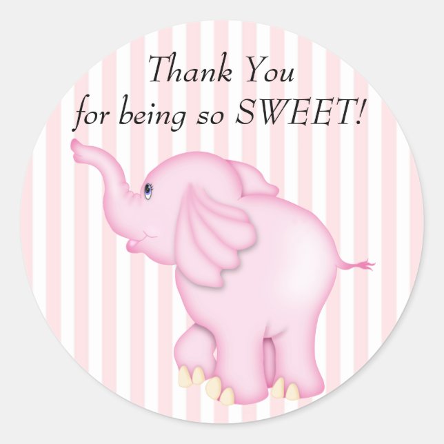 Danke, Pink Elephant Baby Dusche Runder Aufkleber (Vorderseite)