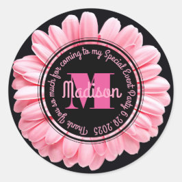 Danke Pink Gerbera Fügen Sie Ihre eigene Nachricht Runder Aufkleber