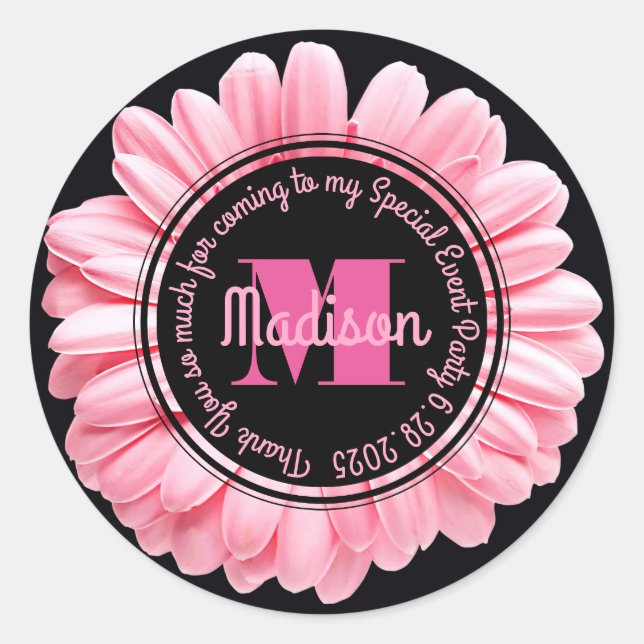 Danke Pink Gerbera Fügen Sie Ihre eigene Nachricht Runder Aufkleber (Vorderseite)