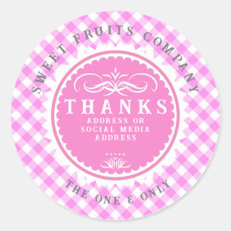 Danke Pink Gingham Classic Round Sticker