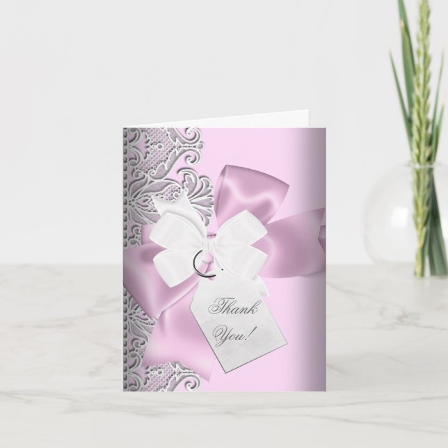 Danke, Pink Gray White Lace Dankeskarte (Vorderseite)