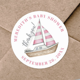 Danke Pink Nautical Baby Dusche Runder Aufkleber