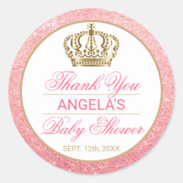 Danke Pink Princess Gold Crown Baby Dusche Runder Aufkleber