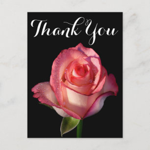 Danke Pink Rose Blume Black Floral Postkarte