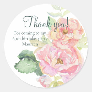 Danke Pink Rose Floral Runder Aufkleber