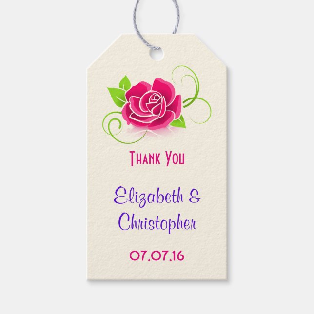 Danke Pink Rose Illustration Geschenkanhänger (Vorderseite)