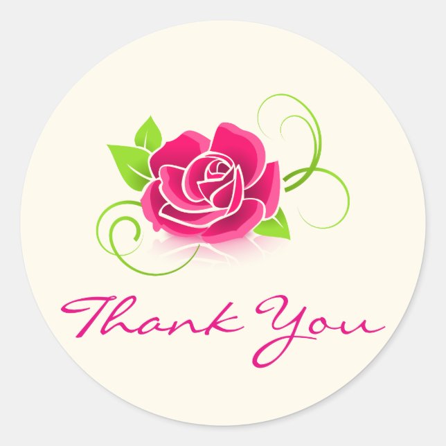 Danke Pink Rose Illustration Runder Aufkleber (Vorderseite)