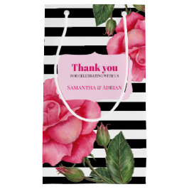 Danke Pink Rose Wasserfarbe Schwarz-weiße Streifen Kleine Geschenktüte