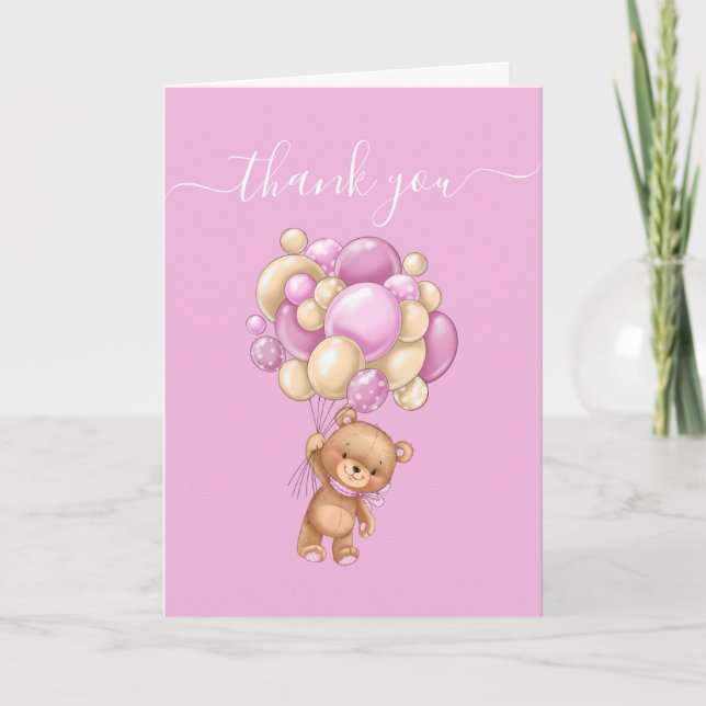 Danke Pink Teddy Wonderful Balloons Karte (Vorderseite)