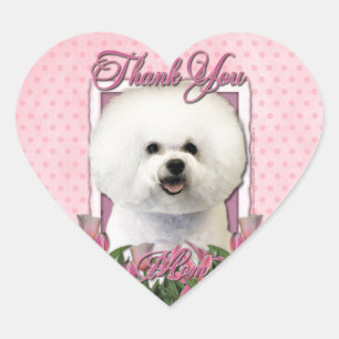 Danke - Pink Tulips - Bichon Frise Herz-Aufkleber